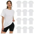 thumbnail image 1 of SOCKS'NBULK 12 Pack Womens Oversized Cotton Blend T-Shirts, Crew Neck Short Sleeve Baggy Loose Tops Oversize Tees Color White, Size Large, 1 of 5