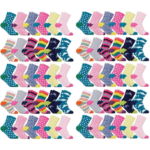 SOCKS'NBULK Womens Wholesale Bulk Warm And Cozy Fuzzy Socks, Colorful Winter Sock (60 Pairs Motif Designs)