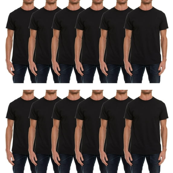 SOCKSN'BULK 12 Pack Plus Size Men Cotton T-Shirt Bulk Big Tall Short Sleeve Lightweight BLACK Tees