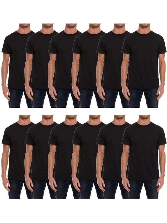SOCKSN'BULK 12 Pack Plus Size Men Cotton T-Shirt Bulk Big Tall Short Sleeve Lightweight BLACK Tees
