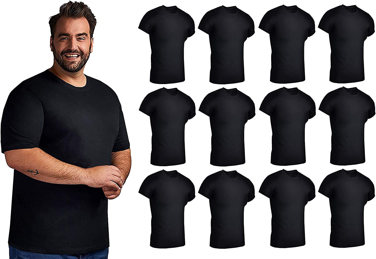 SOCKSN'BULK 12 Pack Plus Size Men Cotton TShirt Bulk Big Tall Short