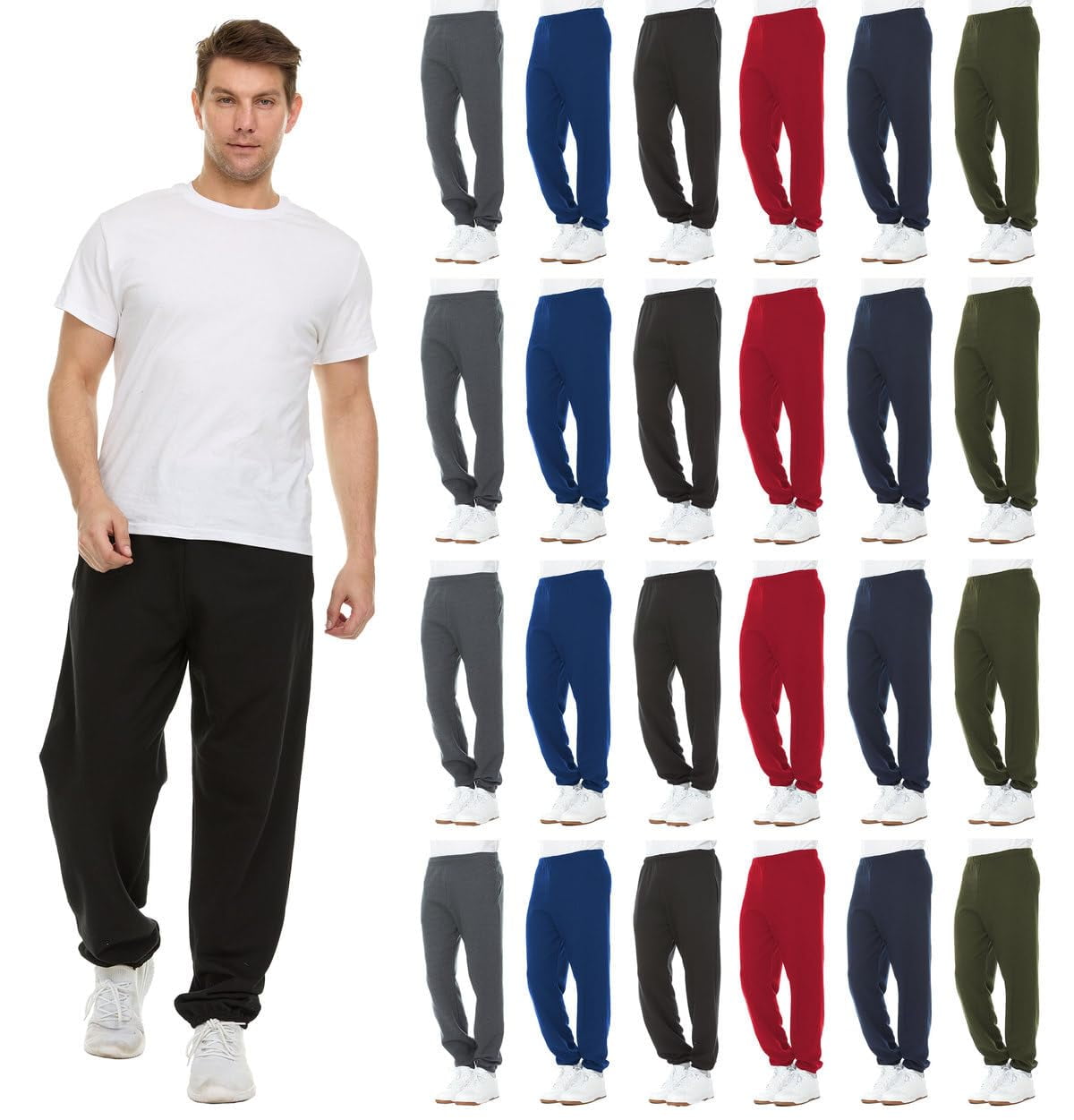SOCKS NBULK 24 Pack of Wholesale Mens Assorted Color Jogger Sweatpants Homeless Shelter Donation Case Comfy Bulk Joggers for Men Assorted Color