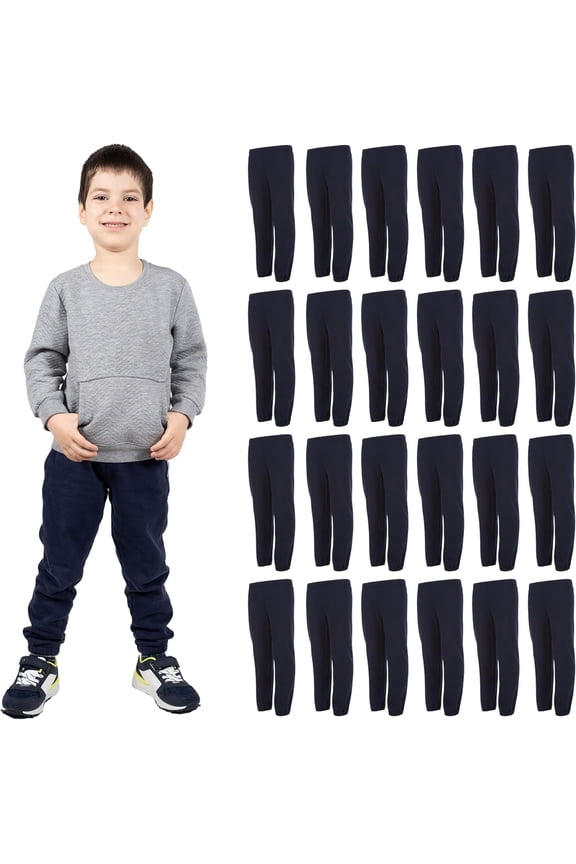 SOCKSN'BULK 24 Pack of Boys Jogger Bulk Sweatpants, Black Navy Gray, Comfy Lounge Joggers for Kids (Navy Blue, X-Large)