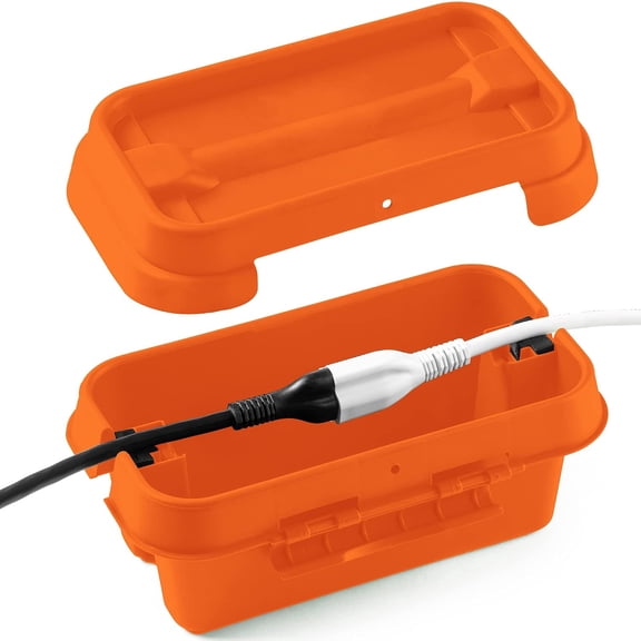 SOCKiTBOX - The Original Weatherproof Connection Box - Large Indoor and Outdoor Electrical Power Cord Enclosure - Orange - Small