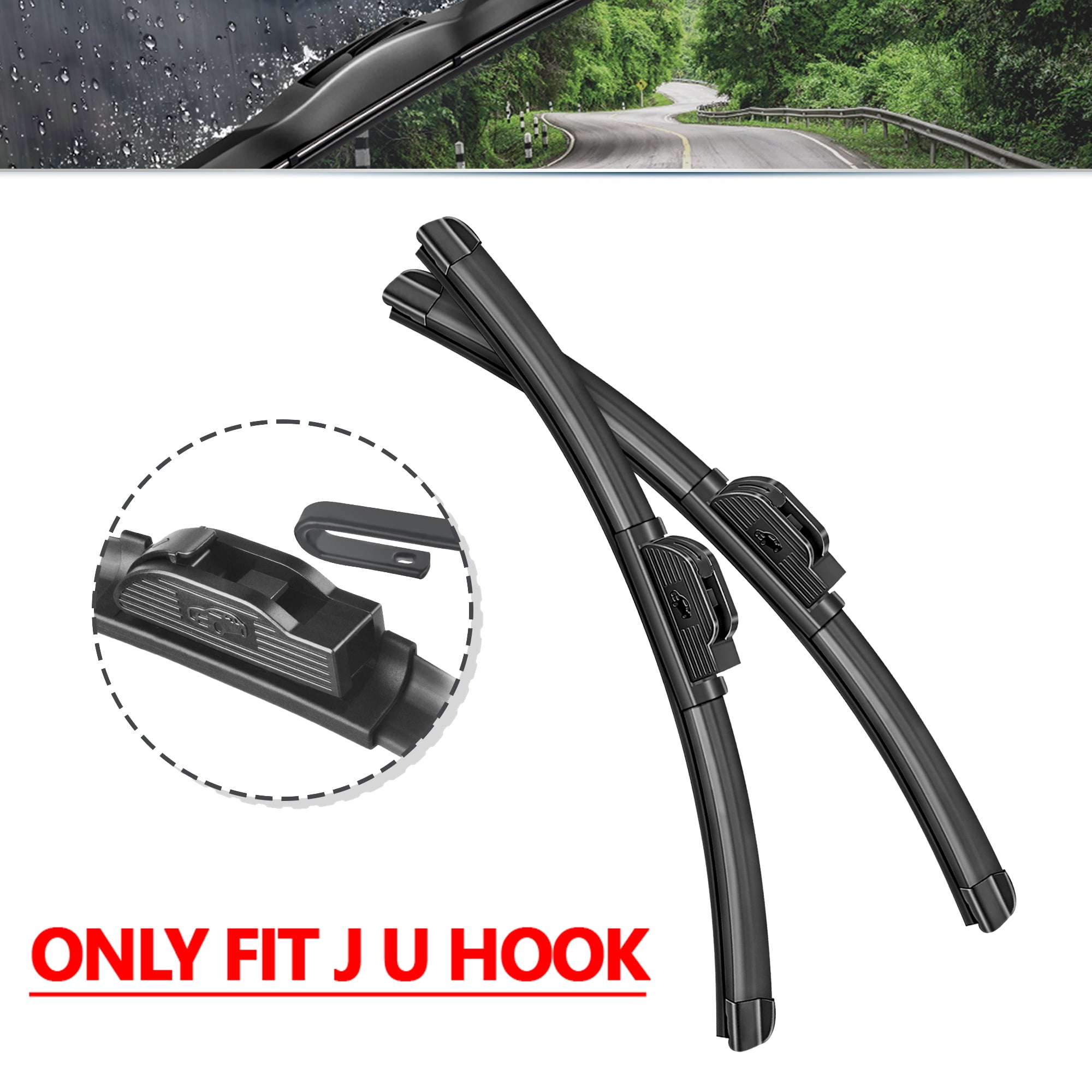 SOCOOL 24 in & 20 in Windshield Wiper Blades Fit For Hyundai Sonata 2007 24"&20" Premium Hybrid Wiper Replacement For Car Front Window, J U HOOK Wiper Arm (Pack of 2)