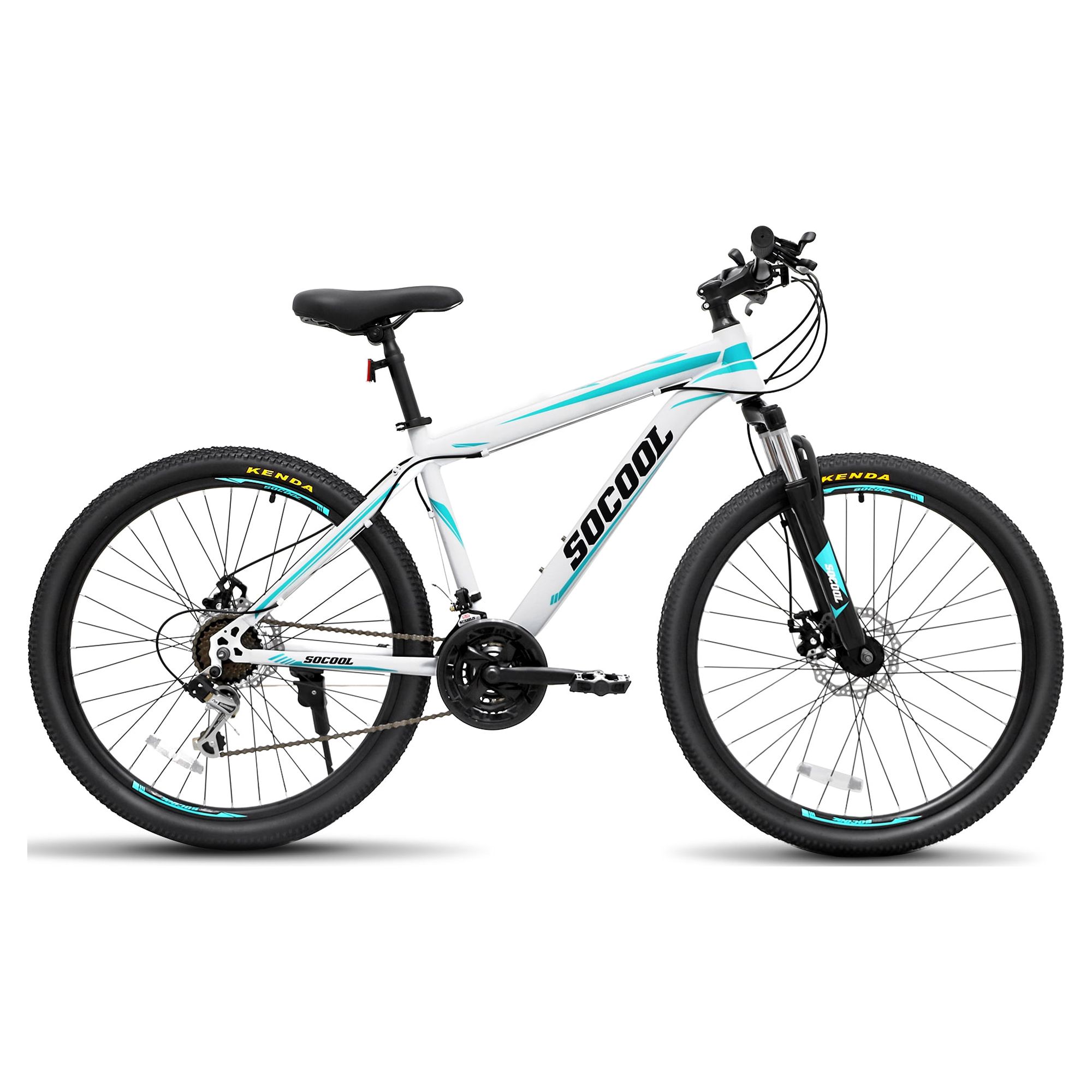 SOCOOL Mountain Bikes with 26-Inch Wheels, Aluminum Frame and Pedals, 26" Bike for Adults and Youth, Shimano Parts, 21 Speed Mountain Bicycle -White & Black & Blue, VE1023BK - image 1 of 9