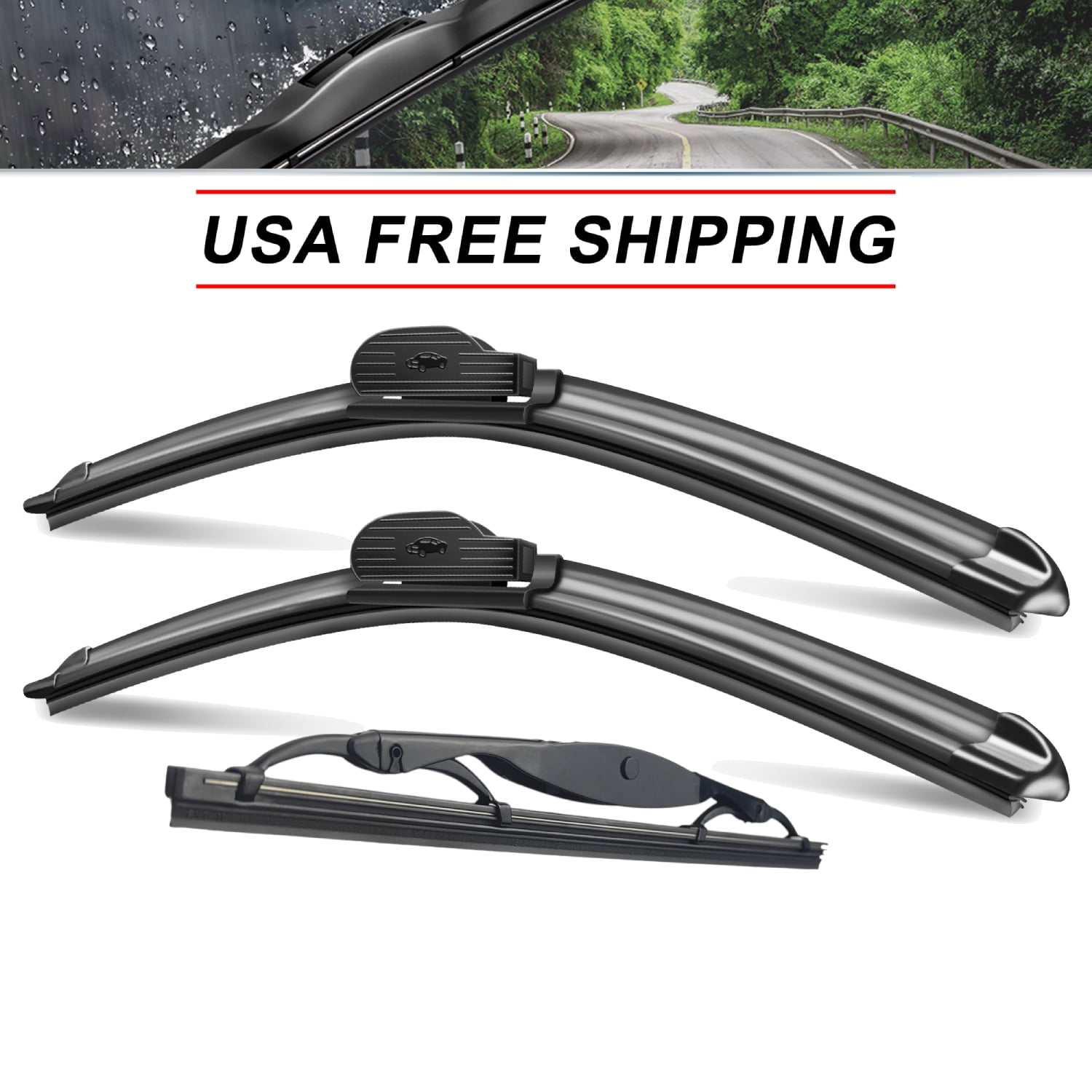SOCOOL 3 Wipers 24"+16"+10" Front Windshield Wiper Blades with Rear Wiper Fit For Chevrolet Bolt EUV 2023, (Set of 3), Y22Z0S5B