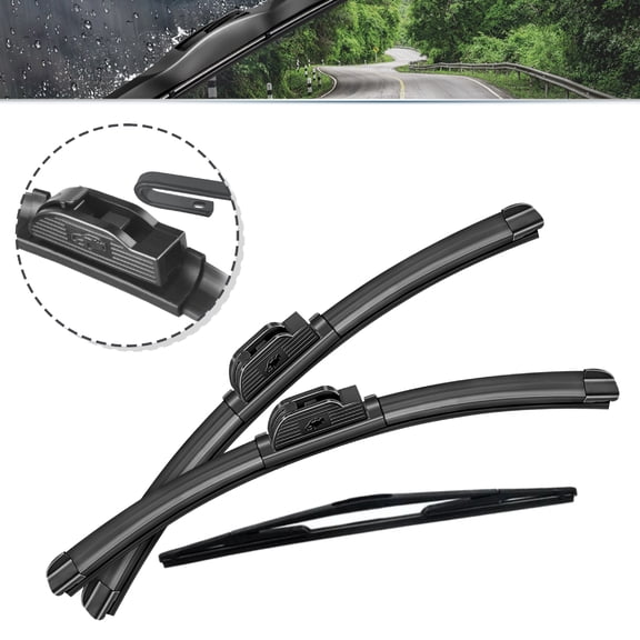SOCOOL 3Pcs Front & Rear Windshield Wiper Blades Fit For Mazda 2 2011-2014 (Pack of 3)24"+12"+14B, Y22M8G2B