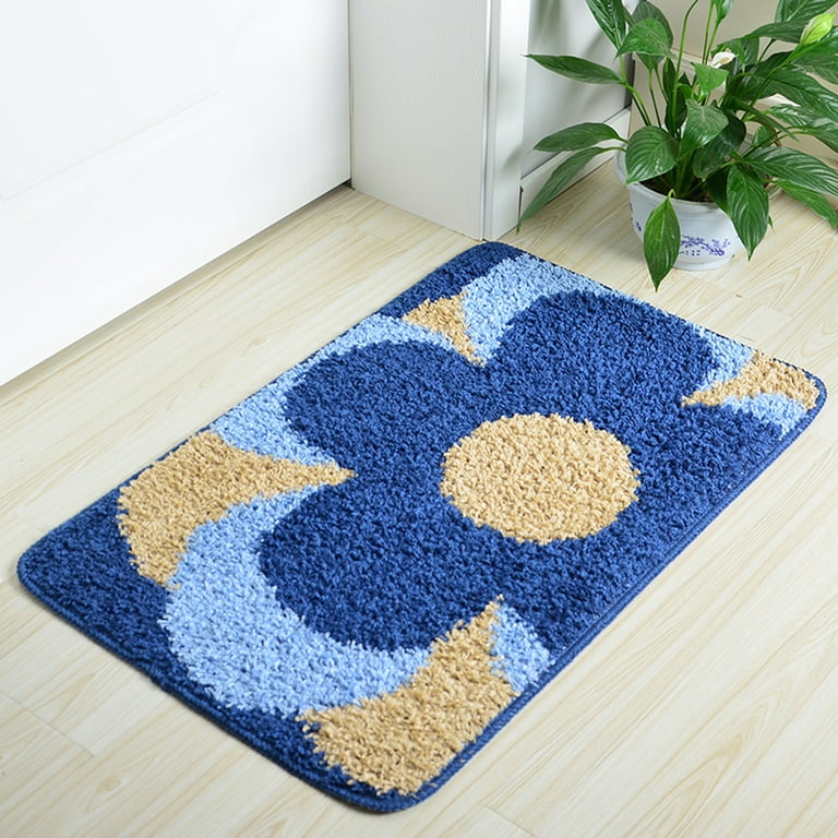SOCOOL Front Door Mats Outdoor Indoor-Thick Non Slip Rubber Outdoor Welcome  Mat Rug Outdoor Door mats For Outside Inside Entry Home Entrance - 32x47  Blue Yellow Flower,DM2726V 