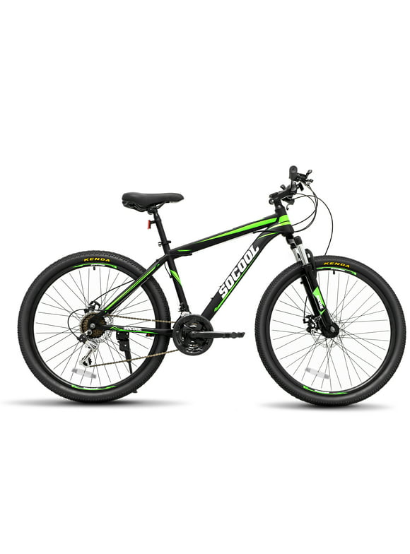 SOCOOL Mountain Bike, Mens and Womens, Aluminum Frame -Black & White & Green, YB2122BK