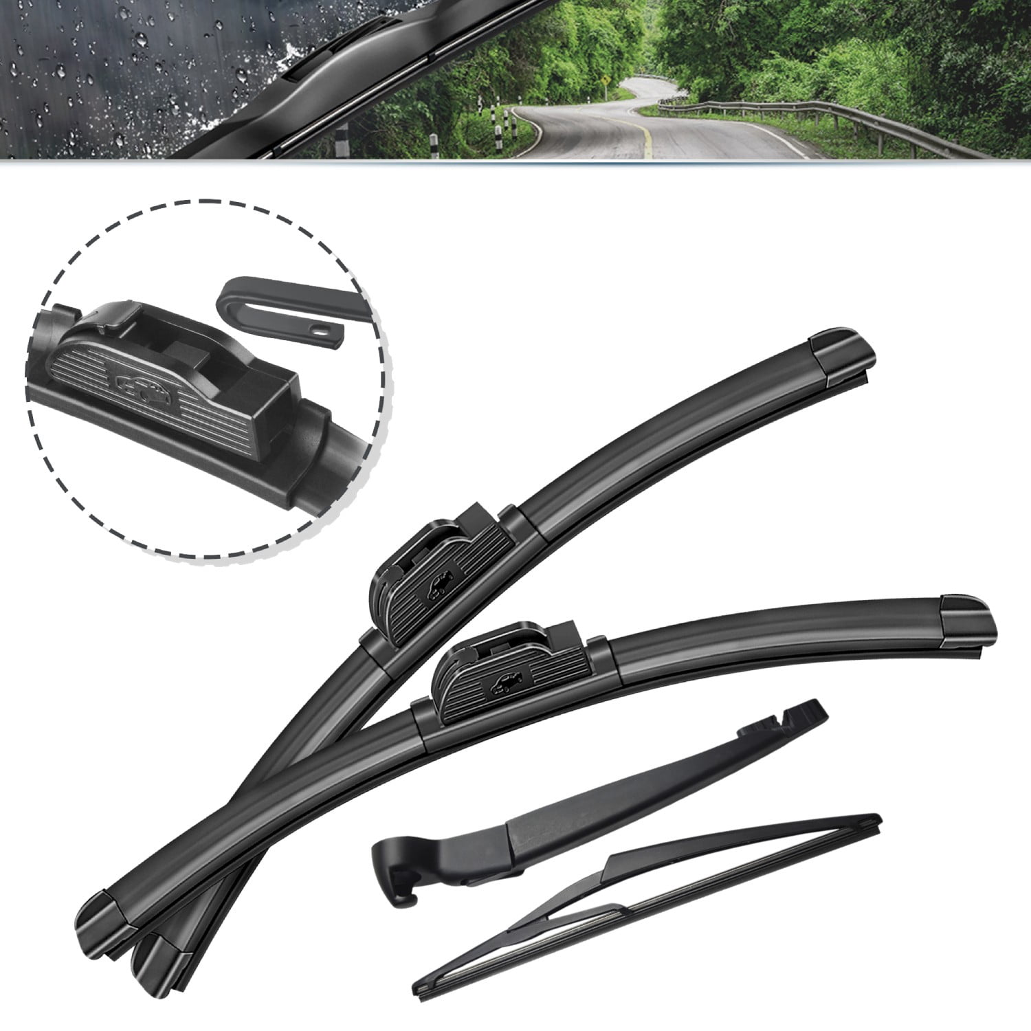 SOCOOL Windshield Wipers Replacement for Jeep Wrangler 2007-2017 Front Rear Wiper Blades and Rear Windshield Wiper Arm, 14"+14"+12"+12.4" (Pack of 4), Y23Z2F9B