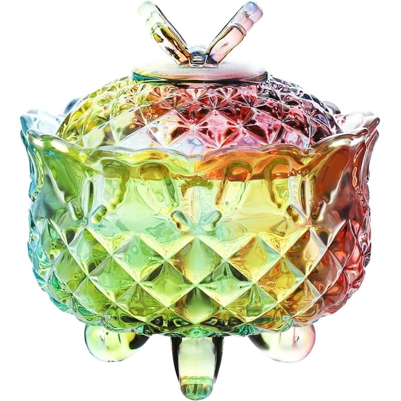 SOCOSY Royal Embossed Crystal Candy Box with Lid Footed  Box Candy Jar Cookie Jar Wedding Candy Buffet Jars Kitchen Storage Jar 10oz (Rainbow)