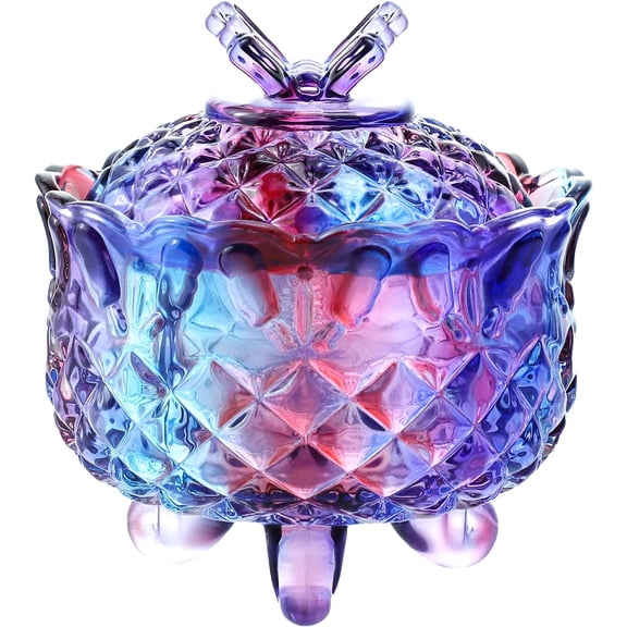 SOCOSY Royal Embossed Crystal Glass Candy Box with Lid Footed Bowl Wedding Buffet Kitchen Storage Jar, 10 oz
