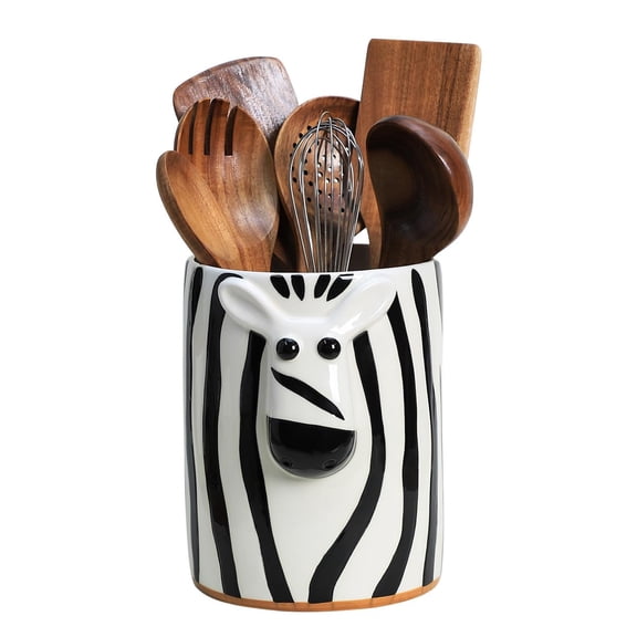 SOCOSY Zebra Shaped Ceramic Kitchen Utensil Holder For Countertop Large Cooking Utensil Crock Holder Spatula Holder, Kitchen Countertop Decoration-Black B Y101
