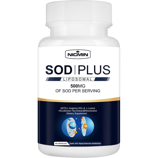 SOD Plus Supplement 500mg Antioxidant Supplements with liposomal glutathione, AKG, Green Tea
