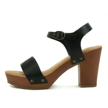 SODA CHIVAS ~ Women Mid Heel Single Band Fashion Platform Sandal with Ankle Strap and Stud
