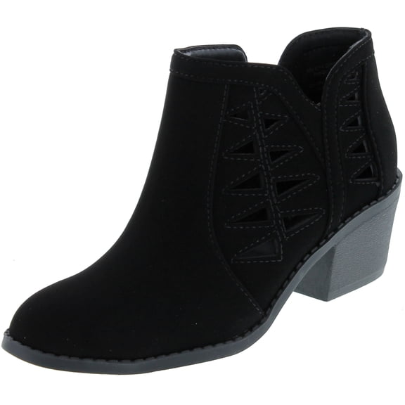 SODA Girl's Triangle Cutout Side Chunky Stacked Heel Ankle Boot