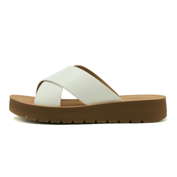 SODA LUCY ~ Women Open Toe Flatform Platform Crisscross Band Upper Fashion Slide Sandals