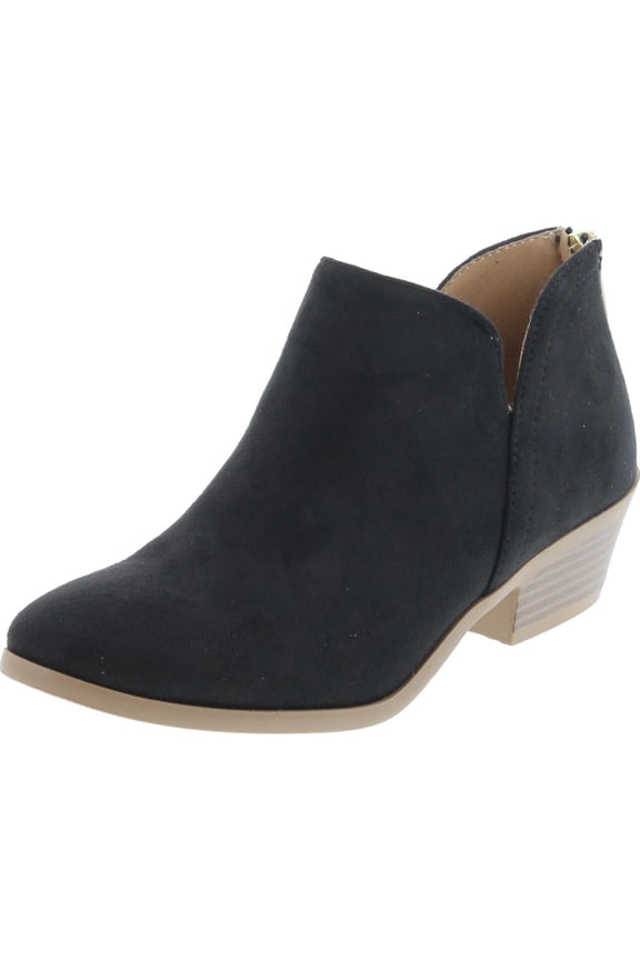 Women's Mafic Almond Toe Faux Suede V Side Western Stacked Block Mid Heel Ankle Boot