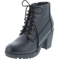 thumbnail image 1 of SODA Women's Second Faux Leather Lace Up High Chunky Heel Ankle Booties, 1 of 7