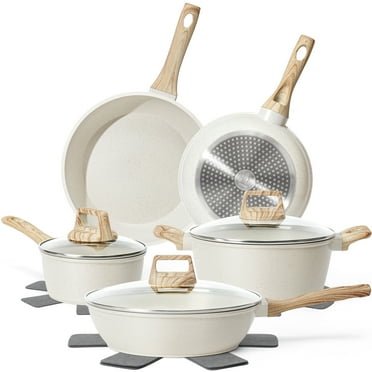 SODAY 12Pcs Pots and Pans Set Granite Cookware Non-Stick Skillet Frying Pan Kitchen Cooking Set, White