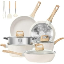 SODAY 12Pcs Pots and Pans Set Granite Cookware Non-Stick Skillet Frying Pan Kitchen Cooking Set, White
