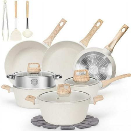 12pcs Pots and Pans Set Non Stick Kitchen Cookware Sets Induction Cookware Nonstick Granite Cooking Set with Frying Pans, Saucepans, Steamer