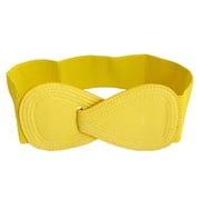 8-shaped Faux Leather Buckle Elastic Belt Yellow for Lady