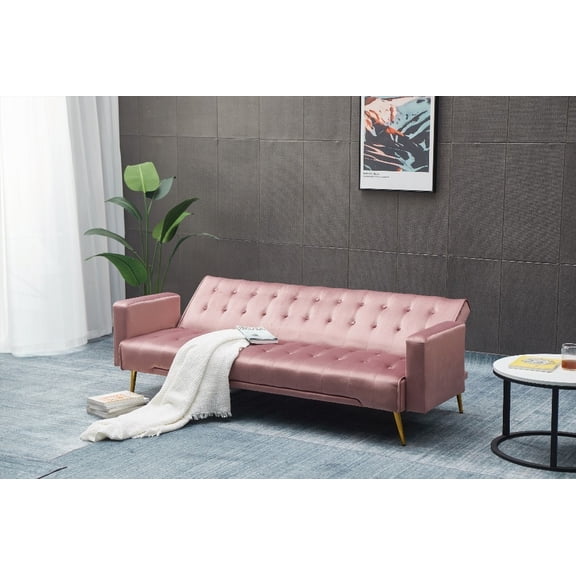 Modern Velvet Three-Seater Sofa 220cm with Golden Metal Legs
