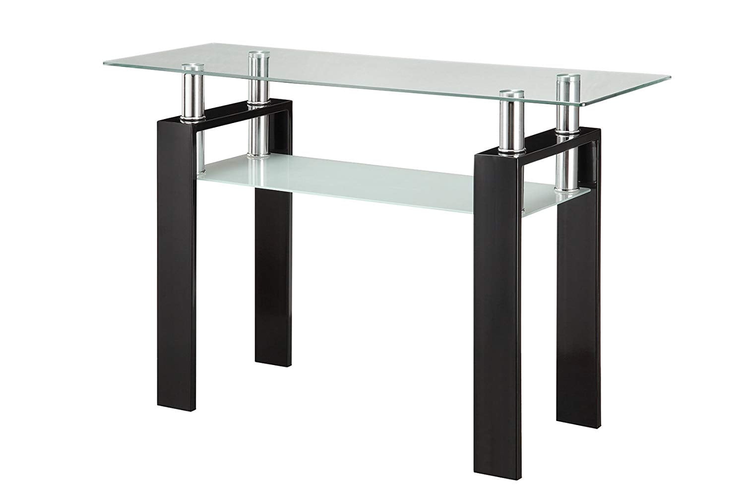 48" Black Contemporary Metal & Glass Console Table with Storage