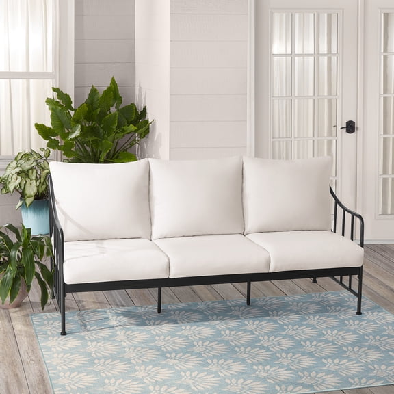 Better Homes & Gardens Aubrey Outdoor Metal Sofa with Cushions, Black & Cream