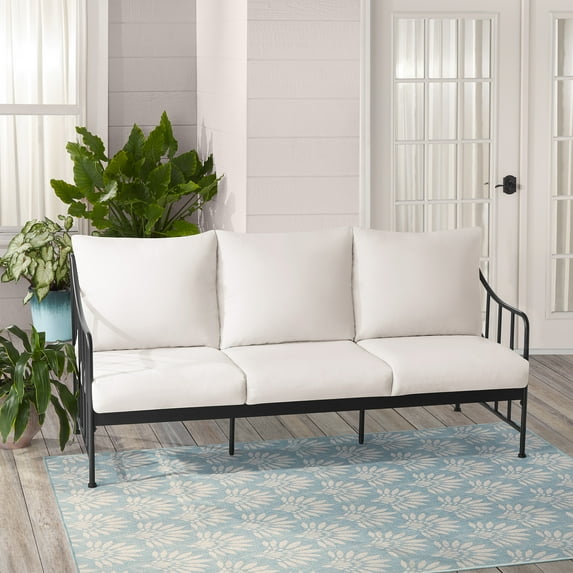 Better Homes & Gardens Aubrey Outdoor Metal Sofa with Cushions, Black & Cream