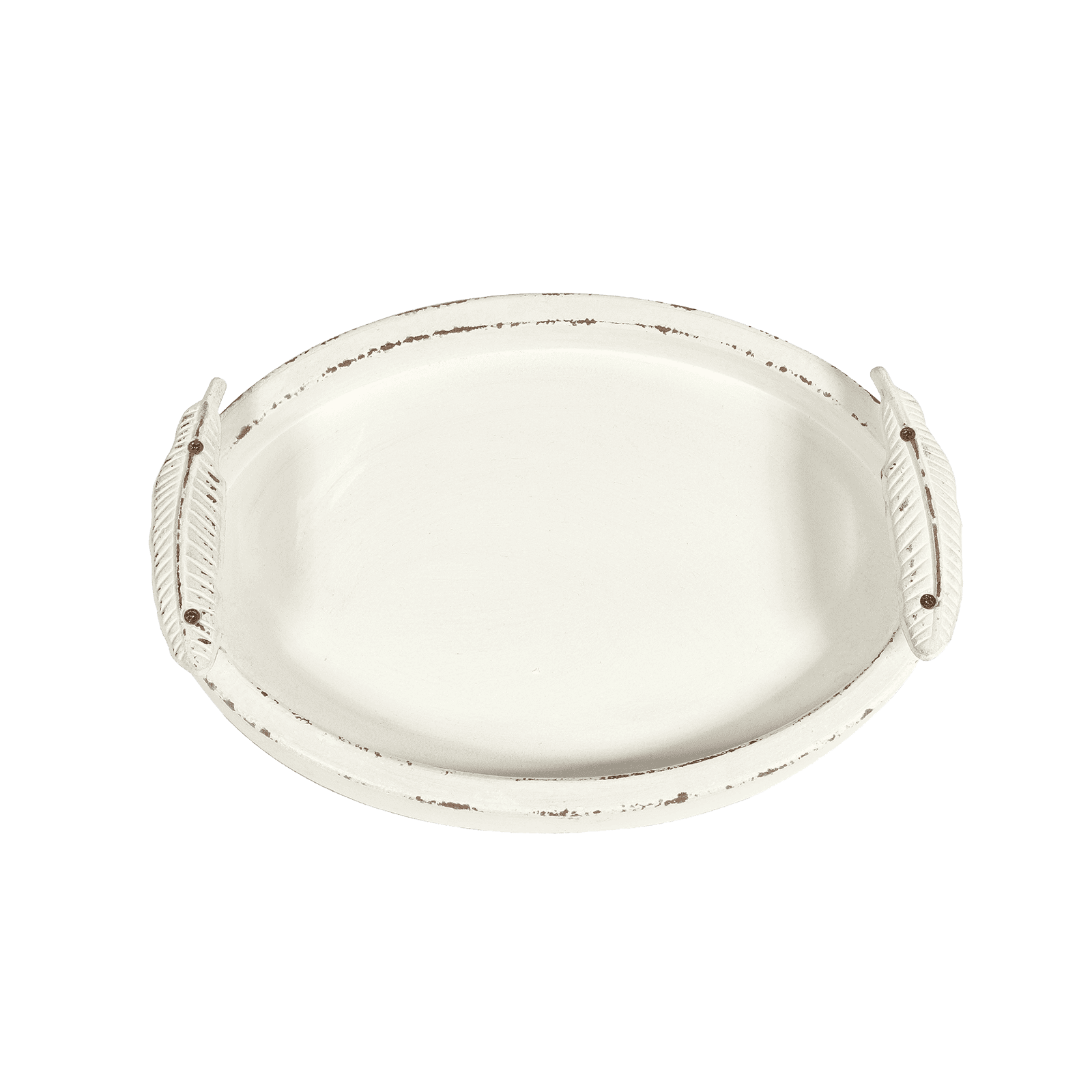 SOFE 16" Farmhouse Oval Wood Tray, White Distressed Serving Tray with