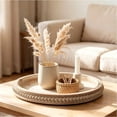 thumbnail image 1 of SOFE 16" Natural Hand Crafted Beaded Wooden Tray, Farmhouse Large Round Tray, Serving Tray Decorative and Rustic Candle Holder Tray, Coffee Table Tray Centerpieces for Dining Living Room Kitchen, 1 of 9