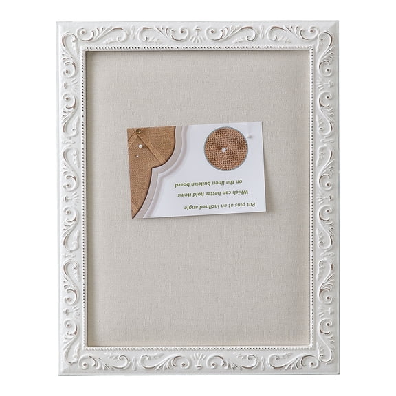SOFE Linen Bulletin Board 16"x13", White Wood Framed Wall Mount Pin Board & Memo Display Organizer for Kitchen, Office, Bedroom Decor