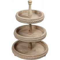 SOFE 3-Tier Serving Tray Stand, Farmhouse Rustic Wood Beaded Tiered Display for Cupcakes, Cakes, Fruits & Desserts - Kitchen Counter & Dining Table Decor