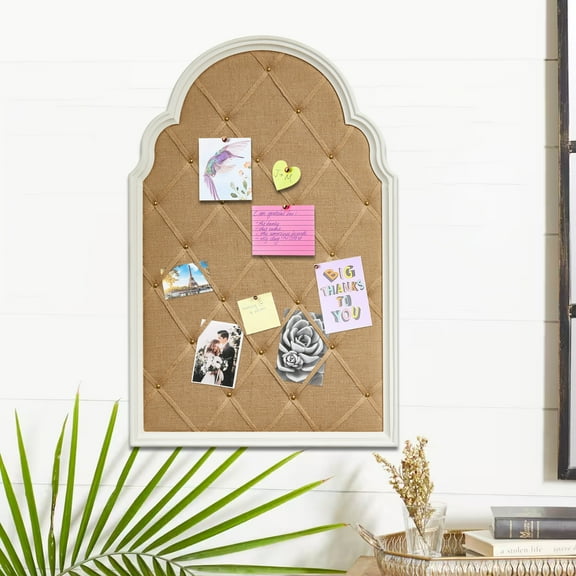 SOFE Farmhouse White Wood Frame Bulletin Board, 36" x 24", Linen Memo Board for Wall, Decorative Office Dcor