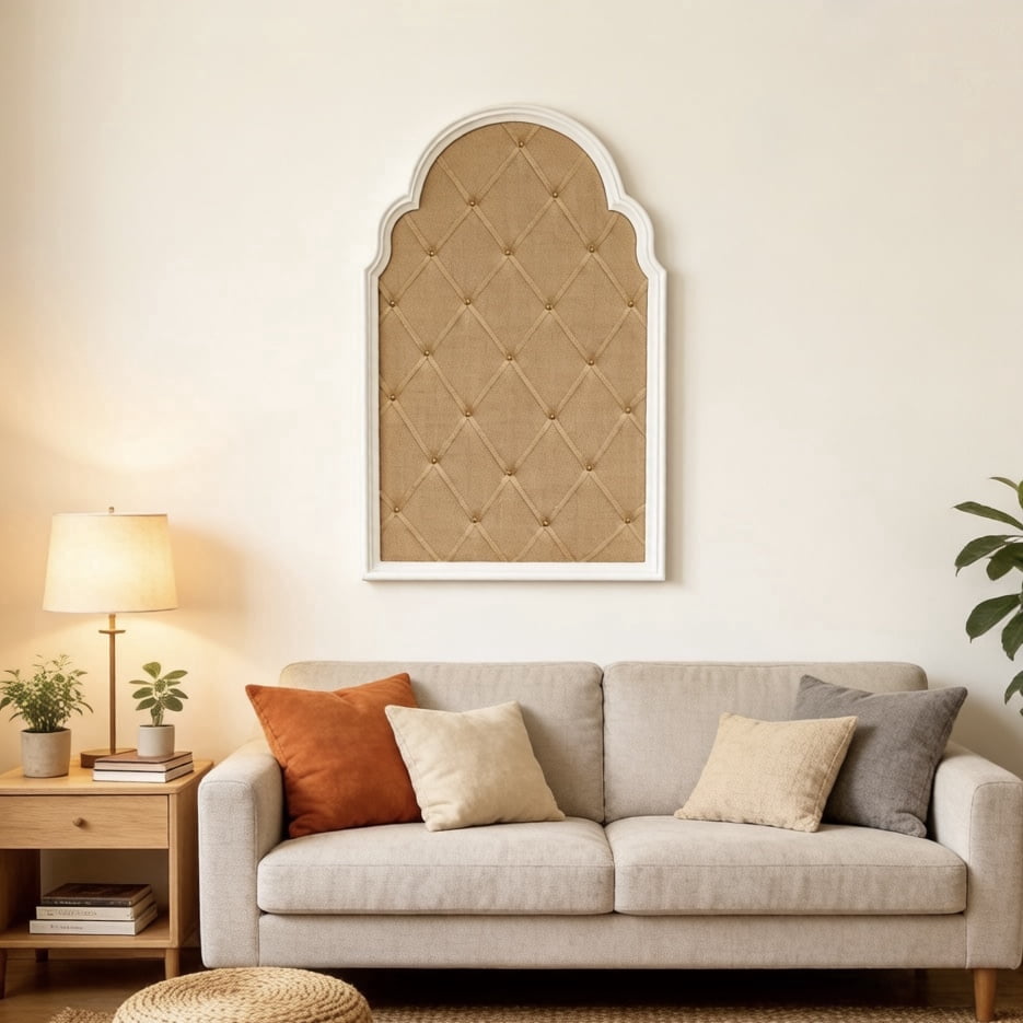 SOFE Farmhouse White Wood Frame Bulletin Board, 36" x 24", Linen Memo Board for Wall, Decorative Office Décor