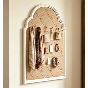 SOFE Farmhouse White Wood Frame Bulletin Board, 36" x 24", Linen Memo Board for Wall, Decorative Office Dcor