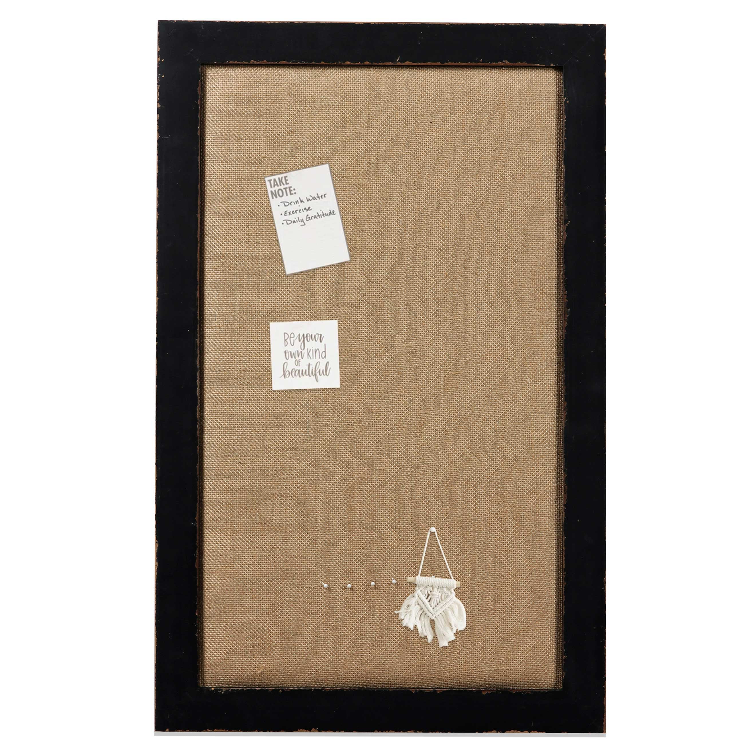 SOFE Black Framed Linen Cork Bulletin Board, Large Pin Boards for Walls 18" x 29", Vision Board