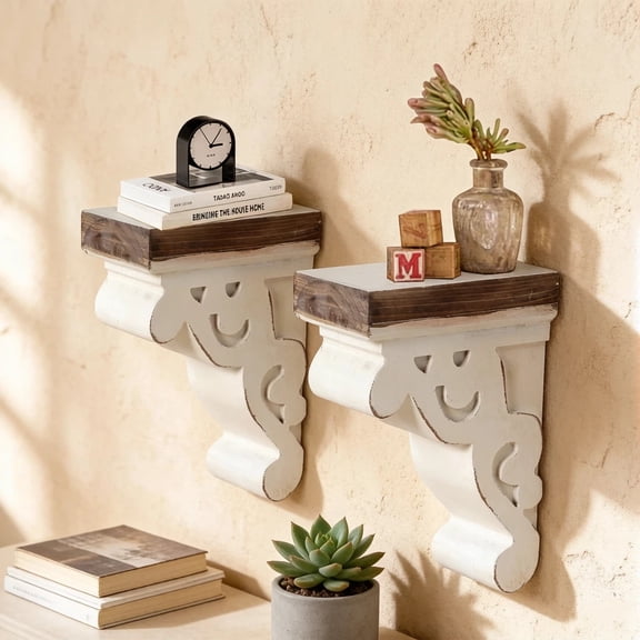 SOFE Corbels for Shelves Countertops, White Wood Bookends Decorative, 1 Pair Farmhouse Book Ends, Sturdy Bookends for Heavy Books, Book Holder Stopper for Home Office Kitchen