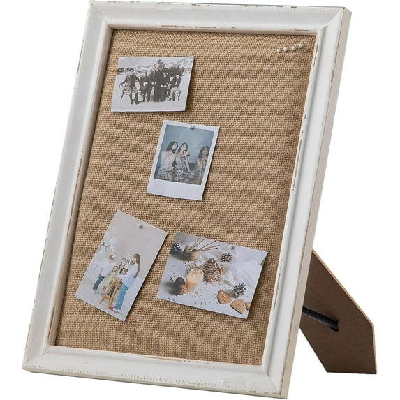 SOFE Cute Bulletin Board for Desk, 12"×16" Linen Pin Board, Farmhouse White Wood Frame, Fabric Memo Board/Vision Board Small, Photo Display Board for Office School Home Living Room