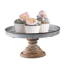 SOFE Farmhouse Galvanized Tray for Coffee Table, 12" Rustic Round Cake Pedestal Stand, Cup Cake Holders Stands for Birthday, Parties, Wedding