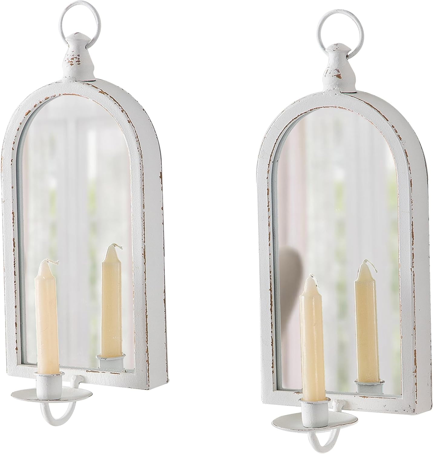 SOFE Mirror Wall Candle Holders, White Taper Candle Sconces Wall Decor