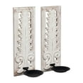 thumbnail image 1 of SOFE Openwork Carving Wall Candle Sconces Set of 2, Distressed White Finish Wooden Candle Holder Wall Decor Living Room, Rustic Farmhouse Candle Wall Sconces, Bedroom Hallway Wall Art Decoration, 1 of 7