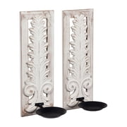 SOFE Openwork Carving Wall Candle Sconces Set of 2, Distressed White Finish Wooden Candle Holder Wall Decor Living Room, Rustic Farmhouse Candle Wall Sconces, B