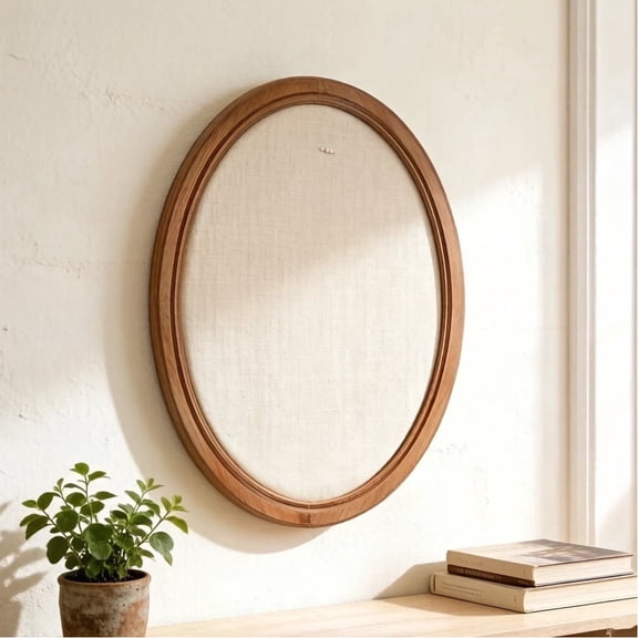 SOFE Oval Framed Linen Bulletin Board, Unique Fabric Pin Boards for Walls, Hanging Vision Board, Message Display Notice Memory Board for Office Home and School with Pins, 21" x 17"