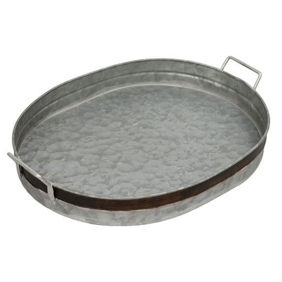 SOFE Oval Galvanized Metal Tray 16" , Farmhouse Serving Tray with Handles, Large Round Tray Decorative and Rustic Candle Holder Tray, Coffee Table Tray Centerpieces
