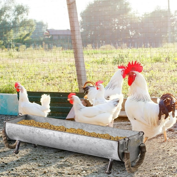 SOFE Poultry Feeder Galvanized Metal Chicken Feeder Set of 2, Farmhouse Chicken Picnic Table Feeder, Chicken Planter, Decorative Galvanized Tray Trough Shaped, 15 and 13 Inches Long