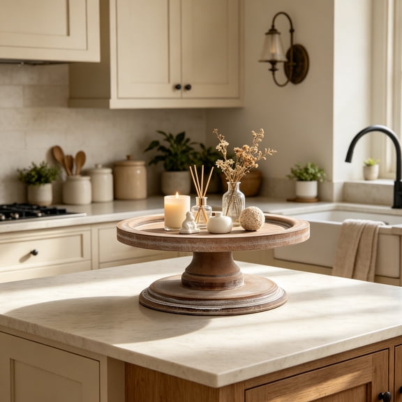 SOFE Round Wood Cake Stands Farmhouse Risers for Display Decorative, Cake Pedestal Serving Platter for Coffee Dessert Table, Christmas Party, Wedding, Dining Room, Living Room